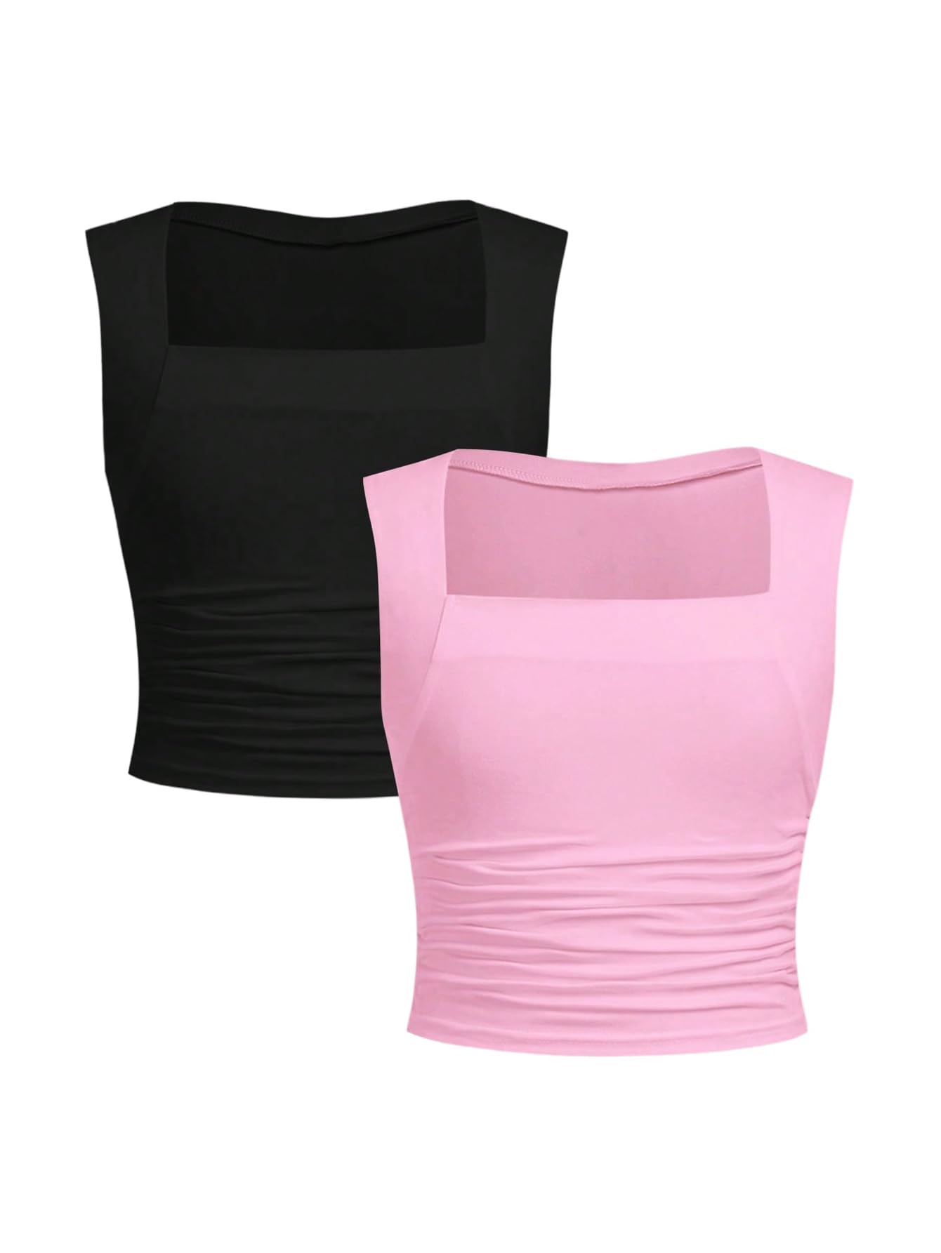 SOLY HUX Girl's Tank Tops Cute Ruched Crop Top Shirts Camisole 2 Piece Trendy Summer Clothes for Teen Girls