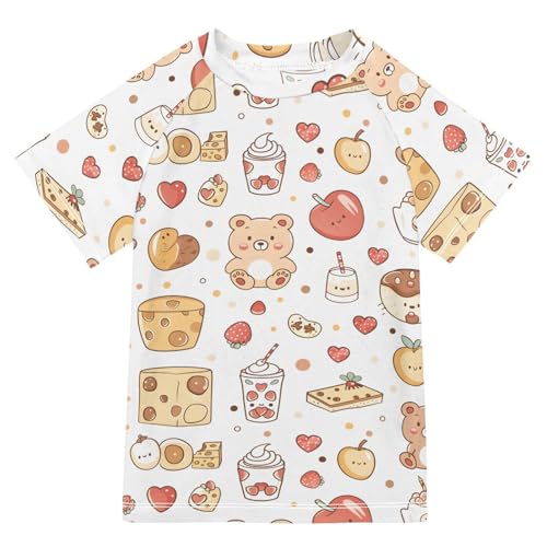 ALAZA Boys Rash Guard Swimming Shirt for Boys Short Sleeve Bear Milk UPF 50+ 5-6T