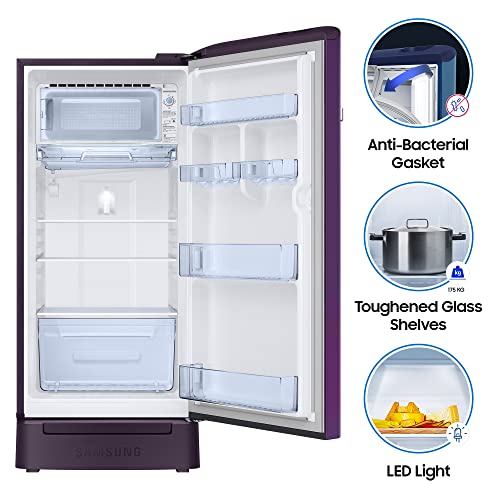 Image of Samsung 198 L 4 Star Inverter Direct-Cool Single Door Refrigerator Appliance (RR21T2H2XCR /HL, Camellia Purple /Red, Base Stand with Drawer)