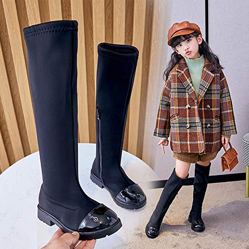 Girl's Fashion Waterproof Fur Lining Side Zipper Low Heel Knee High Riding Boots Girls Winter Boots For Toddler Little Kids Big Kids2