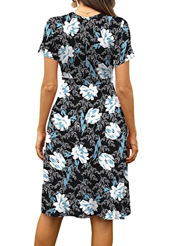 Image of WEACZZY Women's Summer Short Sleeve Casual Dresses V-Neck Floral Party Dress with Pockets