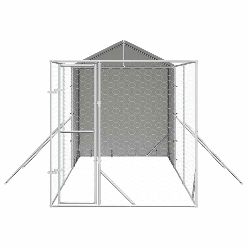 Cuccia per cani per esterni con tetto, in acciaio zincato, 2 x 6 x 2,5 m, argento | Grande recinto da giardino con porta richiudibile e tetto protettivo in PE per piccoli animali e cani.