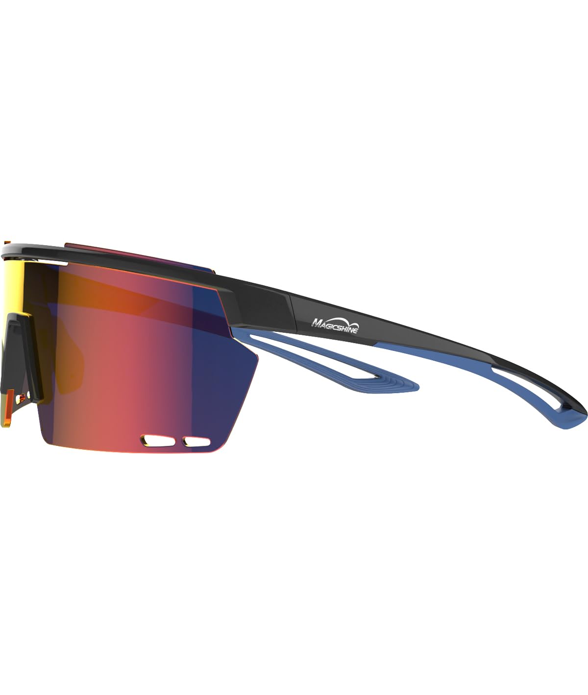 Magicshine ROUELEUR Gafas de Ciclismo, Lentes Coloridas y Fotocromáticas, Diseño Envolvente Unisex para Carretera, Gravel y MTB (Negro/Azul - Lente Azul)