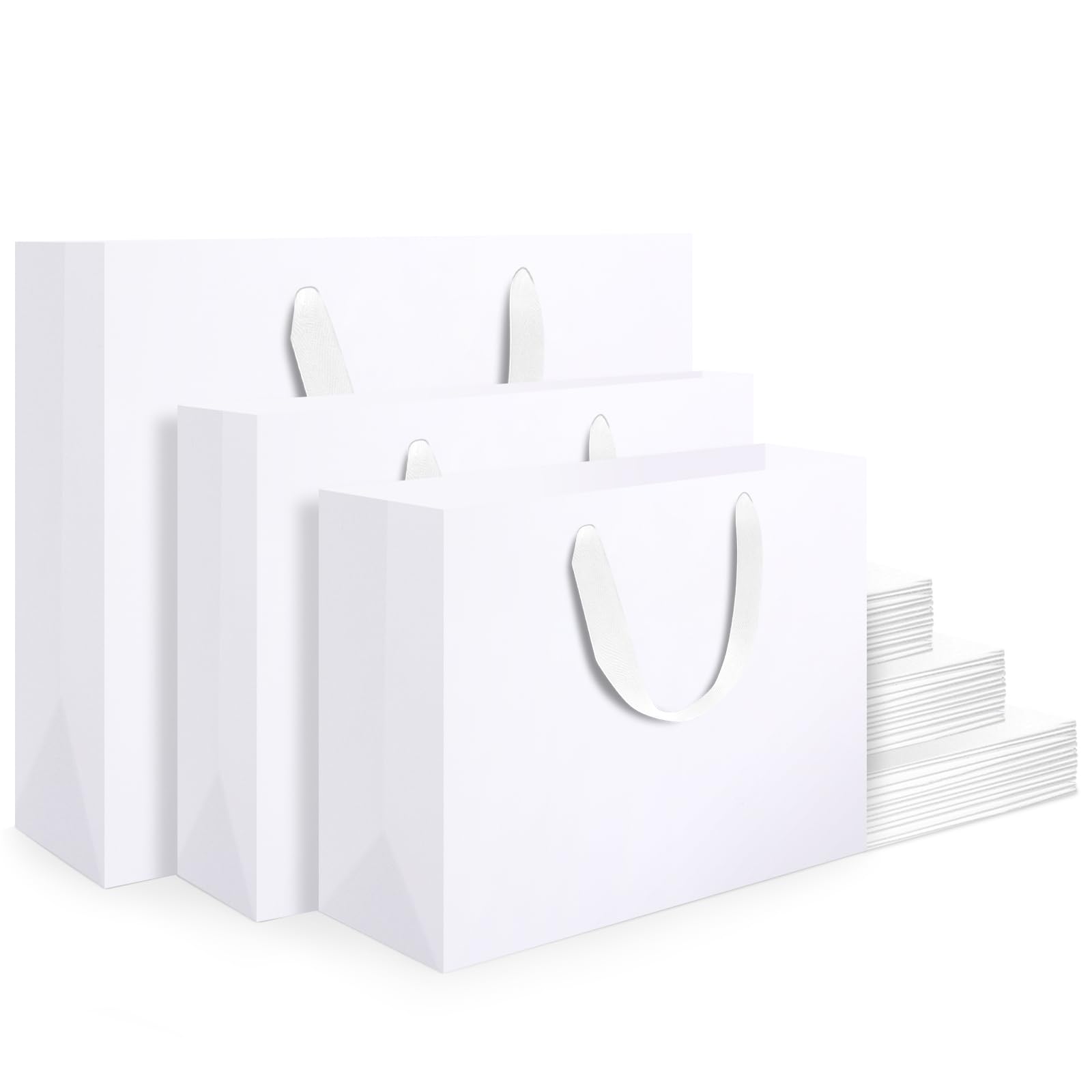 EUSOAR White Gift Bags Set - 30 Pack S M L Paper Bags with Handles - 250GSM White Paper Party Bag for Presents - 3 Sizes Multipack for Parties Weddings