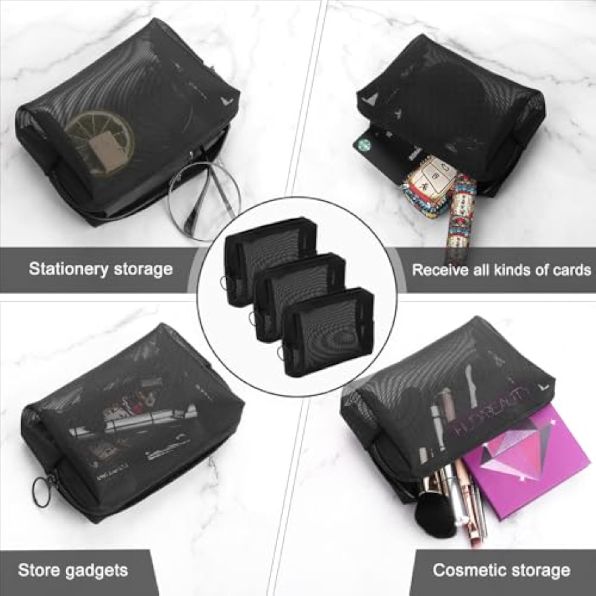 Compact Toiletry Bags 3PCS Organizer Pouches