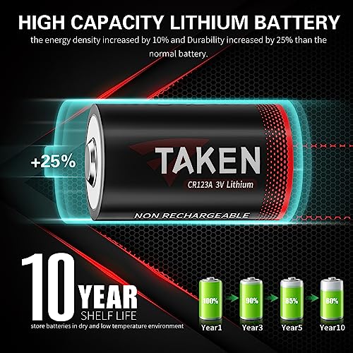 Taken CR123A 3V Lithium Battery 2 Pack, 10 Years Shelf Life, 123 Batteries Lithium, 123A Lithium Batteries 3 Volt CR17335, CR17345, DL123A, CR123 for High Intensity Flashlight… - Thumbnail 2