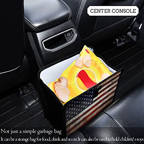 Image of American Flag Vintage Car Trash Can Foldable Hanging Car Trash Bag Bin Auto Garbage Can Leak-Proof Car Organizer(Large)