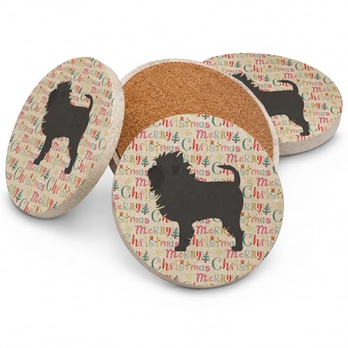 Caroline's Treasures Affenpinscher Merry Christmas Large Sandstone Coasters Pack of 4 Absorbent Round Coasters Decor Gifts for Men or Women, 4 in, Multicolor