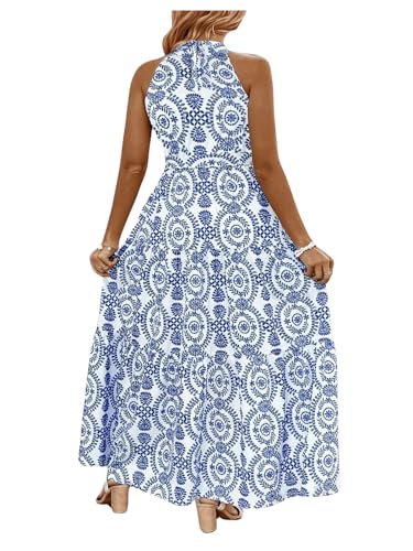 Image of Floerns Women's Plus Size Boho Sleeveless Halter Neck Tie Back A Line Long Dress