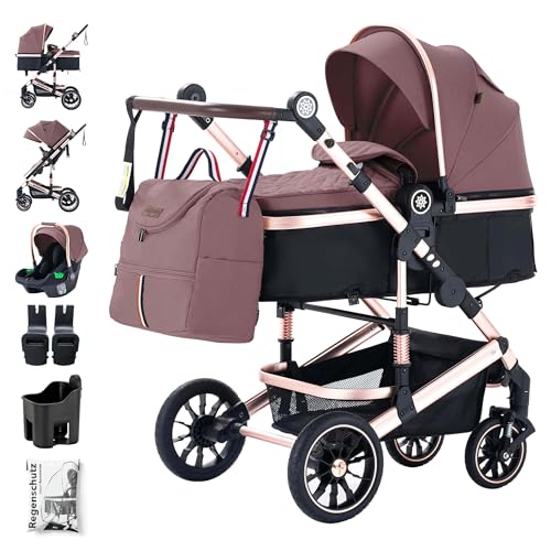 Daliya® NEOMOVE 3in1 Kinderwagen, Buggy & i-Size Babyschale (Rosegold-Violett)