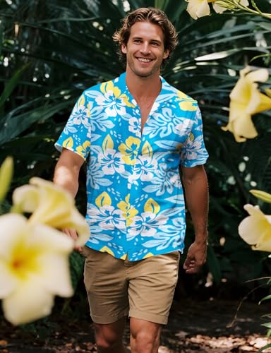 Image of Yoimira Hawaiian Shirts for Men, Print Mens Casual Short Sleeve Button Down Shirts Floral Aloha Beach Shirt