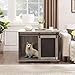 GOWE Farmhouse Dog Cage Crate Furniture with Sliding Barn Door, Farmhouse Wooden Dog Kennel End Table with Flip-top Plate Dog House with Detachable Divider for Small/Medium/Large Dog Gray