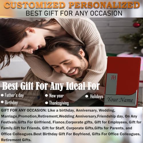 Image of Engraved Your Name Customized On Vertical Card Holder -Luxurious Unisex Design-RFID Blocking Stainless Steel 1 x 10 x 6 cm for Credit|Debit|ATM|Business Visiting Corporate Gift (Red-PTI)