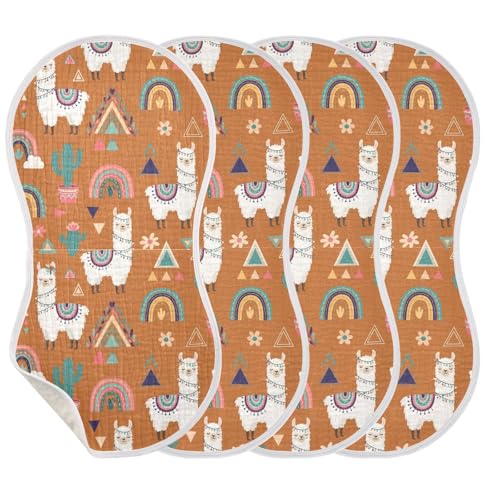 J JOYSAY Llama Cactus Rainbow Brown Baby Burp Cloths for Boys Girls Large 22''x11'' Cotton 4 Layer Baby Infant Burp Cloths for Infant Newborn one sizex4