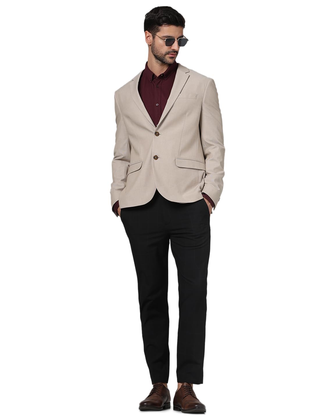 Celio Giacca da uomo beige tinta unita in poliestere slim fit