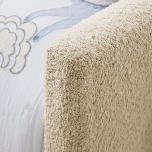 Image of KEIKI Twin Size Upholstered Platform Bed Frame with Guardrail, Slats, Camel | Boucle Platform Bed with Cute Rabbit Ear Shaped Headboard, Pocket, for Boys and Girls, No Box Spring Required, Easy Assembly
