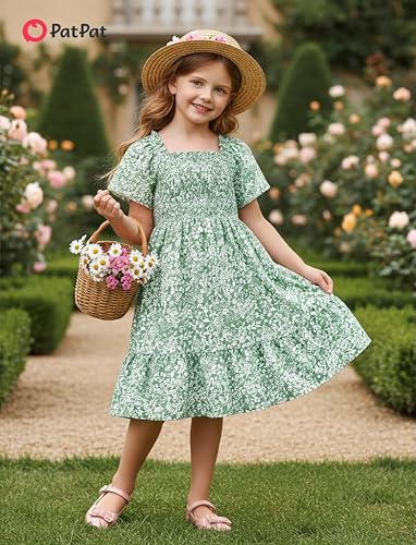 Image of PATPAT Family Matching Outfits Mommy and Me Dresses Floral Dress & T-Shirts | Mommy and Me Easter Dresses, Puff Sleeve Floral Sundress, Cotton Blend T-shirts, Couples Party Wedding Vacation Outfits