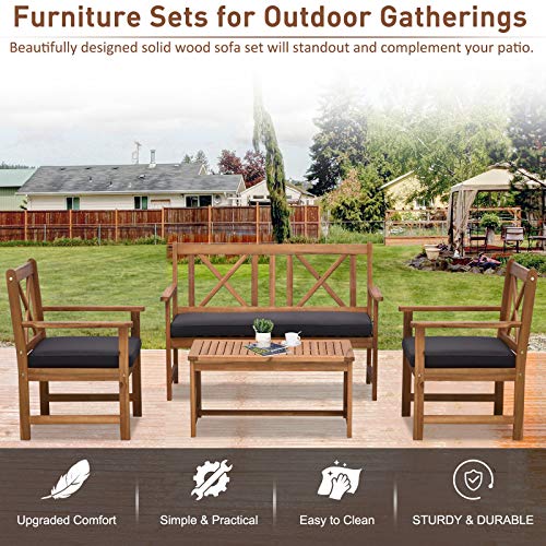 Outsunny US84B-4490131 4 Piece Acacia Wood Outdoor Patio Furniture Set thumb #2