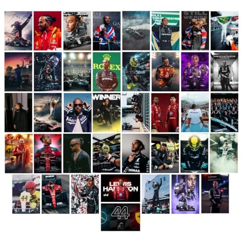 Image of auraposter Lewis Hamilton Poster (Set of 40) | Formula 1 Posters (15 x10 cm) | Mercedes F1 Poster Ferrari F1 for Wall, Bedroom, Living room | Formula One Posters | Glue Dots Included