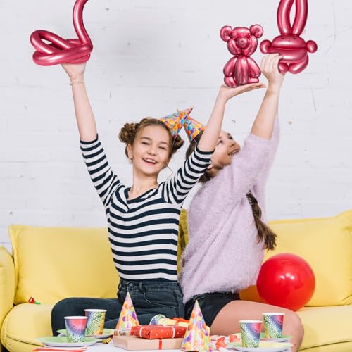 Image of 260 Metallic Red Long Balloons for Balloon Garland Thickening Skinny Latex Twisting Animals Modeling Christmas Birthday Wedding Party Festival Decorations 100pcs