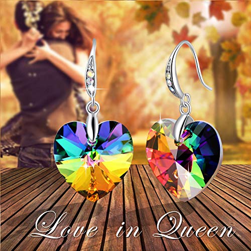 Women Heart Earrings Crystals Drop Dangle Fish Hook Earrings For Girl Rainbow Heart Mothers Day Gifts For Her #TOP4