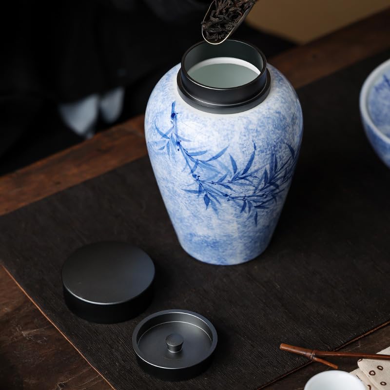 LYGSWDB Zestaw do herbaty Czyste, ręcznie malowane, barwione tuszem puszki zielonej herbaty Puszki do przechowywania herbaty w gospodarstwie domowym Kuchnia Ceramiczna żywność Zamknięte puszki Słoik