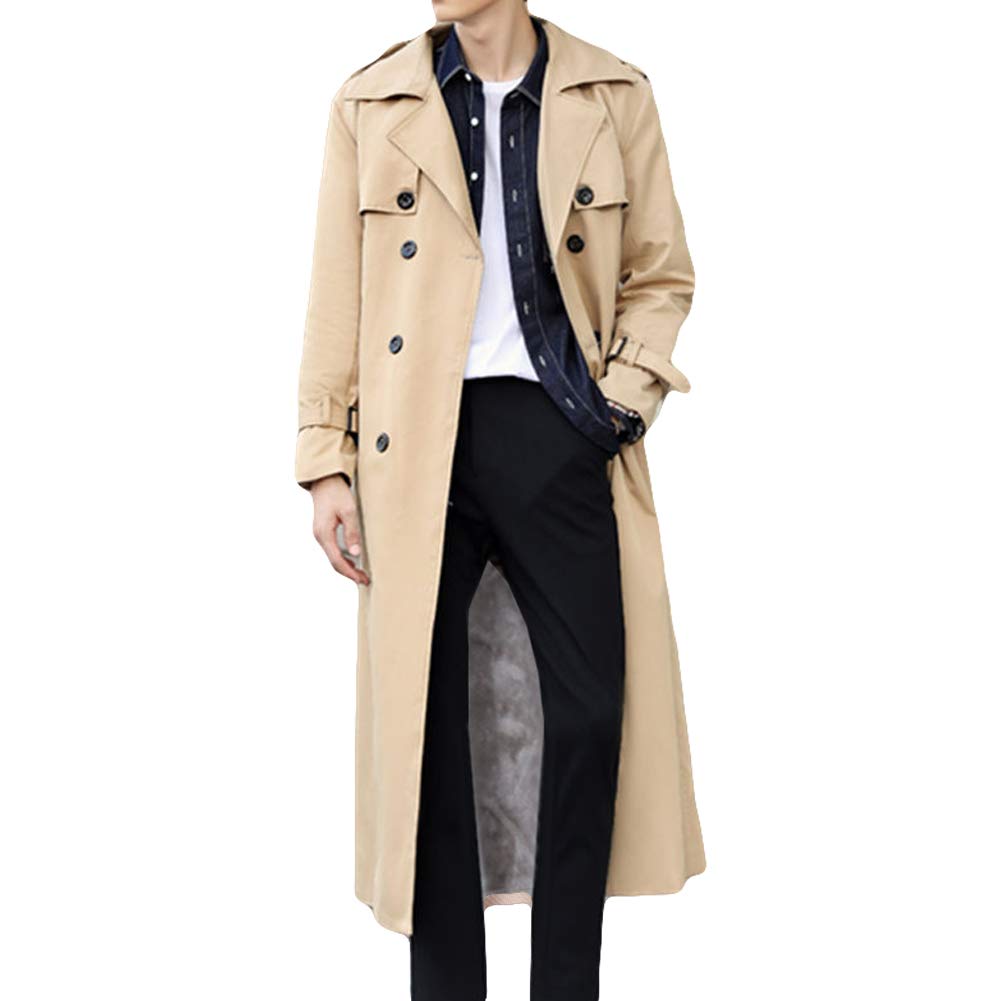 PanteteMan's Double Breasted Trench Coat Oversized Casual windbreaker Lapel Long Jacket Overcoat