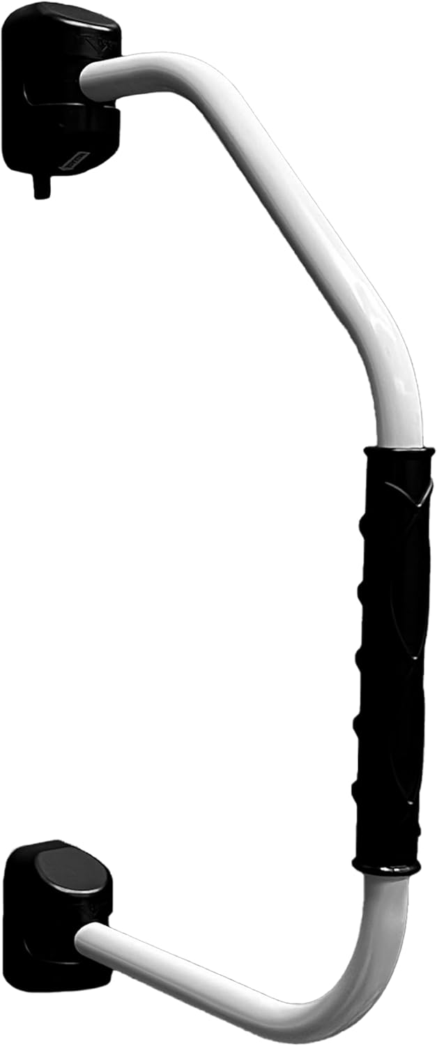 RV Designer R127 GripSafe Handrail Assist - Locking Folding Aluminum Grab Handle with Notched Grip - Safe Entry Assist for RV Door - Easy Installation, 27 Inch, White