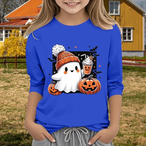 Pumpkin Halloween Shirts for Teens Girls Funny Ghost Graphic Crewneck 3/4 Sleeve Tees Kids Cute Holiday Party Summer Clothes2