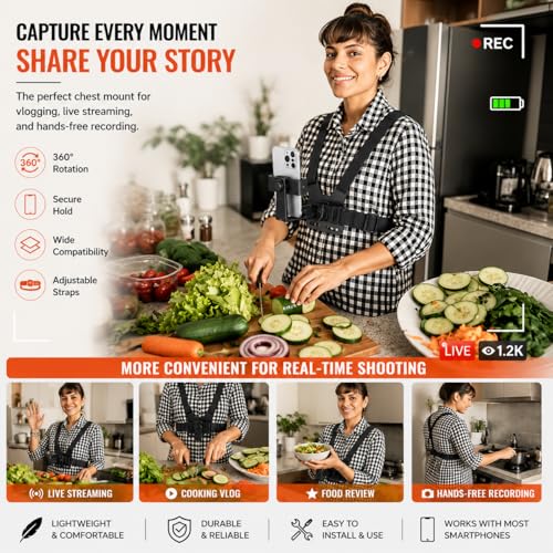 Image of CHG Chest Phone Mount Body Harness Mobile Holder POV Recording Strap Bike Riding Chest Mount vlog Shooting Holder Adjustable Smartphone Harness Action Camera