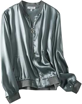 Amazon.com: Women Silk Jackets 100% Silk Satin Solid Zip-Up