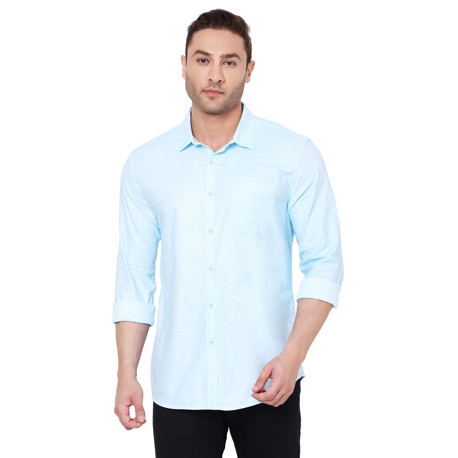 Amazon Brand - Nora NicoCotton Twill Men's Plain Dobby Slim Fit Casual Shirt