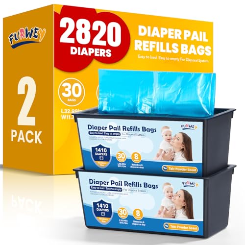 Image of Diaper Pail Refill Bags 30 Bags Per Refill，Compatible with Genie Easy Roll Signature Diaper Pails Holds Up to 2820 Newborn Diapers 7 Layer Odor Barrier Technology 2PACK (60 Bags)