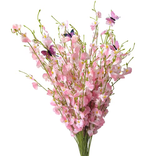 10Pcs Artificial Orchids Flowers With 5Pcs Simulation Butterfly Fake Silk Dancing Lady Orchid Faux Long Stem Flowers In Bulk For Home Wedding Indoor Outdoor Decoration, Pack Of 10, Pink #TOP8