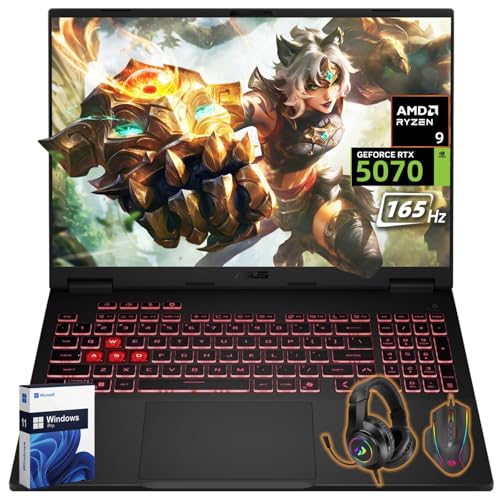 Image of ASUS TUF A16 Gaming Laptop, NVIDIA Geforce RTX 5070, AMD Ryzen 9 200 Series (2025 New), 16 inch FHD+ 165Hz LCD Display, 32 GB DDR5, 1 TB SSD, Efficient Cooling, Windows 11 Pro, Accessories