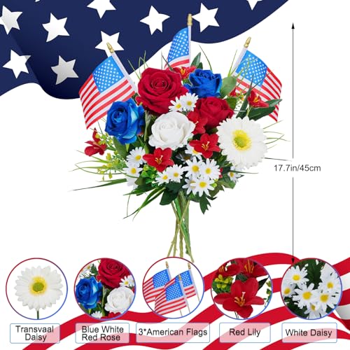 HUAESIN-Artificial-Flower-Patriotic-Memorial-Bouquet-Red-White-and-Blue-Decorations-Cemetery-Flowers-for-Grave-Silk-Floral-Arrangement-4th-of-July-Decorations-for-Home-Table-Entryway-Decor-Indoor HUAESIN Artificial Flower Patriotic Memorial Bouquet Red White and Blue Decorations Cemetery Flowers for Grave Silk Floral Arrangement 4th of July Decorations for Home Table Entryway Decor Indoor