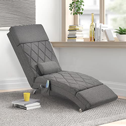 GTQuality Massage Chaise Lounge with Remote Control, Armless Indoor Long Lounger with Metal Legs for Office, Living Room, Bedroom (Grey) GTQuality Massage Chaise Lounge with Remote Control, Armless Indoor Long Lounger with Metal Legs for Office, Living Room, Bedroom (Grey)