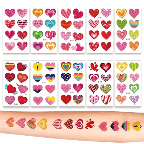 YAZWUR 10 Stück Temporäre Tattoos mit Herzen,...