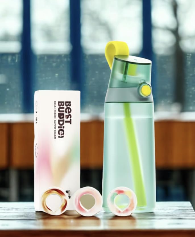 Bouteille d'eau aromatique 600ml avec 3 dosettes de saveur pour gourde réutilisable