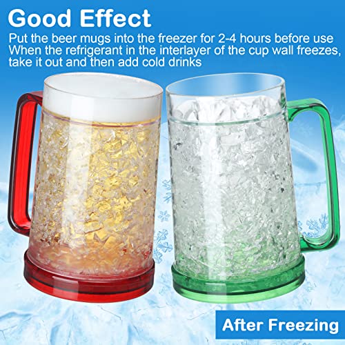 Freezer Beer Mugs With Gel, 16Oz Double Wall Insulated Mug, Plastic Mugs With Handles, Freezer Mug For Beer, Clear Double Wall Gel Freezer Mugs For Bbqs And Parties (Red/Orange/Blue/Green, 6 Pcs) #TOP5