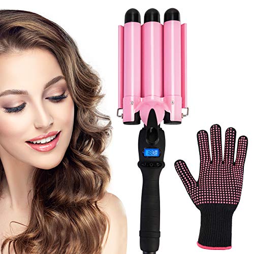 3 Barrel Curling Iron, Seniny Triple Barrel Curling Iron with LCD Temp Display, 1 Inch Ceramic Hair Curling Iron, Temperature Adjustable Beach Wave Curling Iron for Women
