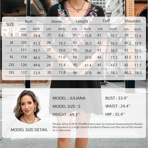 Image of Grosy Fiesta Embroidered Mexican Dress for Women Beach Vacation Plus Size Short Sleeve Summer Boho Dresses with Pocket
