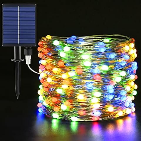 Dalugo Outdoor Fairy Lights, 20m 200LED Christmas Lights Outdoor, Waterproof 8 Modes Solar Garden Lights Outdoor for Tree Fence Patio Gate(Multicolor) Cover