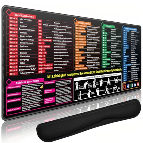 MYLERCT Alfombrilla Teclado y Raton, 900 x 400 x 2 mm Alfombrilla Ratón Grande, Tapete Rato Juego, Alfombrillas Juego Teclas de Acceso Directo, para Doméstico, Escolar y Oficina