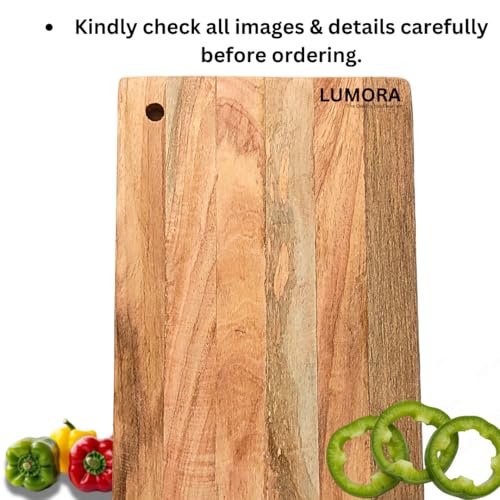 Image of Lumora Pure Neem Wood Chopping Board | Natural Anti-Bacterial Wooden Cutting Board for Kitchen | Knife Friendly, Durable & Eco-Friendly Board for Vegetables, Fruits, Meat & Cheese (Medium 30x20cm)