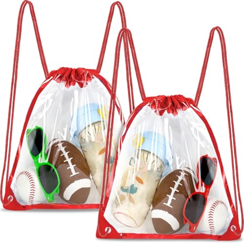 Image of 2Pack Clear Drawstring Backpack,12x12 Small Clear Drawstring Bags for Stadium Events, Work, Festivals and Sporting Events, Red