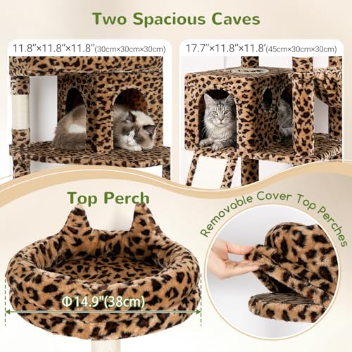 Image of Globlazer Heavy Duty Cat Trees for Large Cats, Sturdy 72in Maine Coon Cat Tree for Large Cat 20 lbs+ Heavy Duty Cat Tower for Adult Biggest Cats with 6 Scratching Posts, Hammock, S72, Leopard Print