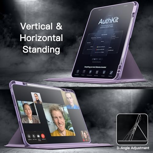 Image of JETech Rotating Cover Case for iPad Air 13-Inch M4 /M3 /M2 (2026 /2025 /2024) with Pencil Holder, 360 Degree Rotation Protective Stand Cover Clear Back, Auto Wake /Sleep (Purple)