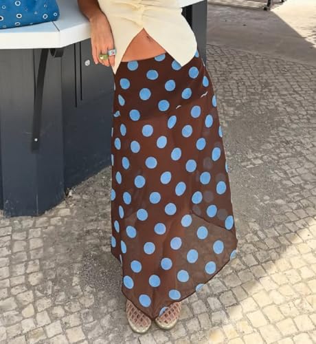 Women Polka Dot Midi Skirt Sheer Mesh Fishtail Long Skirt A Line Flowy Midi Skirts Y2k Going Out Skirts2