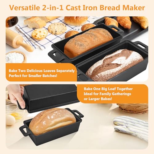 2 in 1 Cast Iron Bread Loaf Pan with Lid, Loaf Pans for Baking Bread 23 x 11 cm, Even Heat Distribution for Homemade Bread, Meatloaf - Image 6
